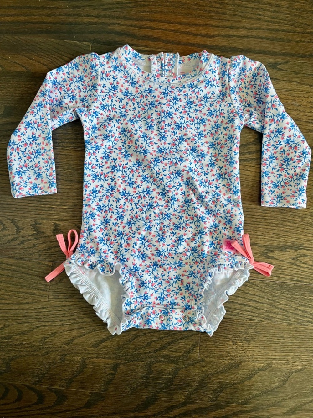 Ruffle Butts Floral Long-Sleeve One-Piece - Pink & Blue